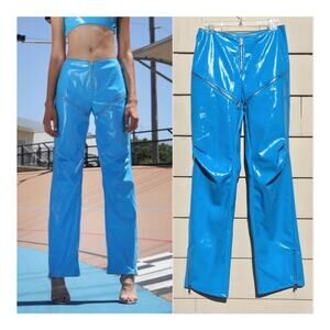 I. Am. Gia Isla Blue Zipper Pants Womens Size XS Rave Shiny Faux Leather